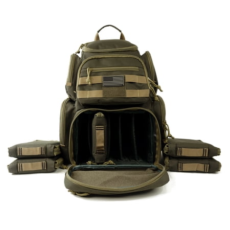 K-Cliffs Heavy Duty  Lockable Pistol Backpack Shooting Range Gear in Color; Khaki. Unisex. Adults