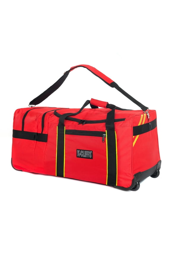 Heavy Duty Polyester Unisex Rolling EMT Gear Bag, Fireman Equipment Duffel with Wheels Red