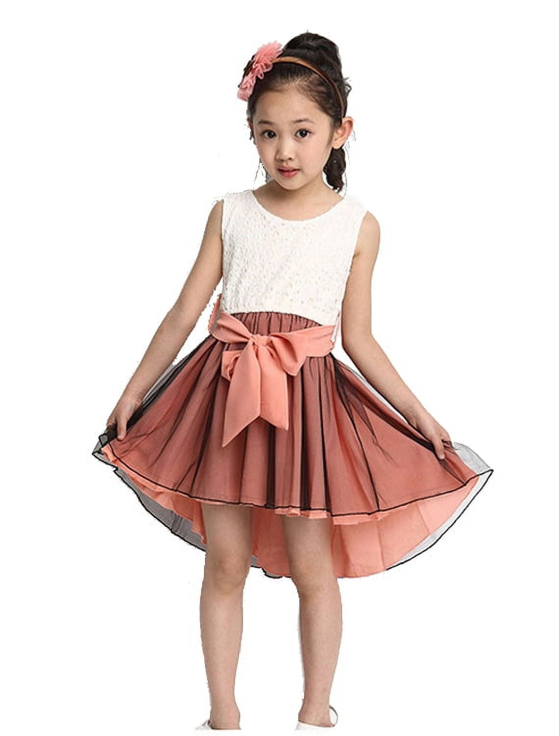 K-Cliffs High-Low Hem Toddler Girls Dress Sleeveless Lace Dress Soft Chiffon/Tulle Bottom, Coral Pink, 3Y
