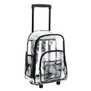 K-Cliffs High Quality Rolling Clear Backpack Heavy Duty See-Through School Bag Student Bookbag Transparent Daypack with Wheels Black