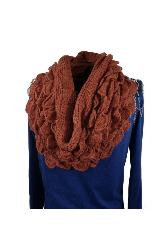 Juniors-Women, One Size 100% Knitted Ruffle Infinity Scarf, Acrylic