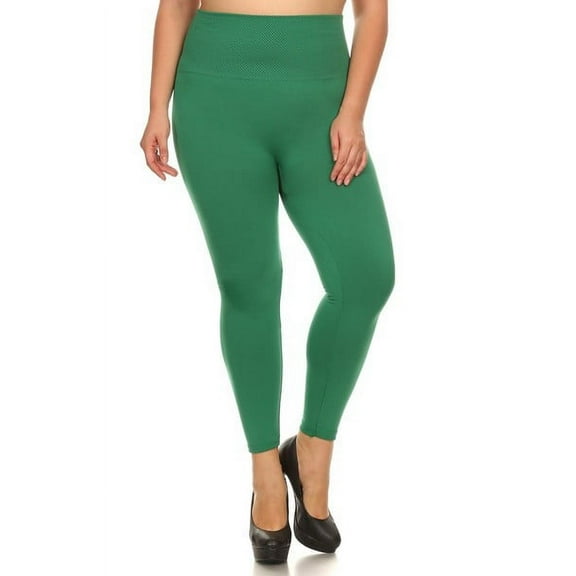 K-Cliffs Women's Polyester Full-Length Seamless Fleece Leggings Plus Size/One Size (Fits Sizes 12-16) - Jade Green
