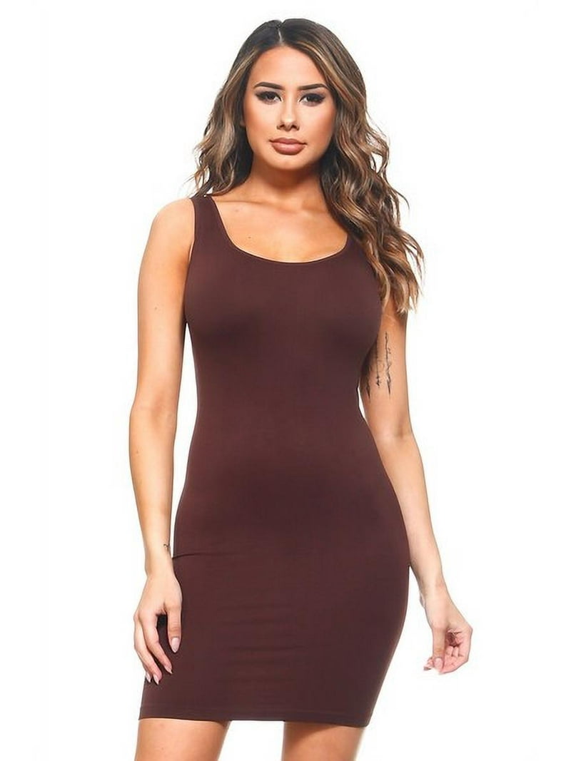 K-Cliffs Women's Ribbed Tank Dress One Size Brown Polyester