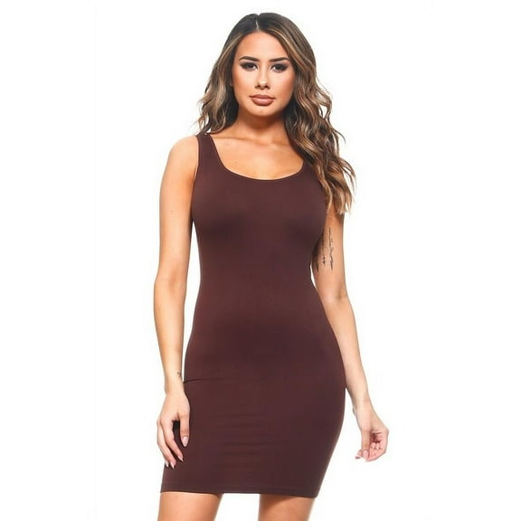 K-Cliffs Women's Traditional Ribbed Body-Con Tank Dress One Size, Brown, 95% Polyester, 5% Spandex