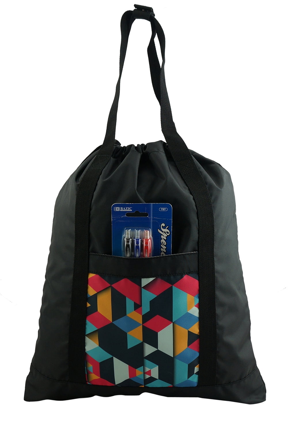 K-Cliffs Lightweight 2-in-1 Convertible Backpack Polyester Drawstring Backpack Tote Bag, Black, Unisex