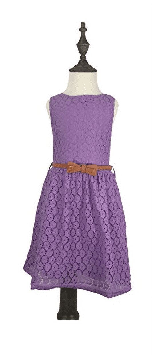 K-Cliffs Little Girl Party Sleeveless Lace Dress, Lace Skirt with Belt, Purple Size 110, Polyester