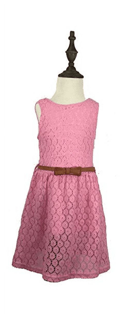 K-Cliffs Little Girl Sleeveless Lace Dress Lace Skirt with Belt, Pink 130