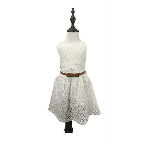 K-Cliffs Little Girl Sleeveless Lace Dress Lace Skirt with Belt, White 130, Lace