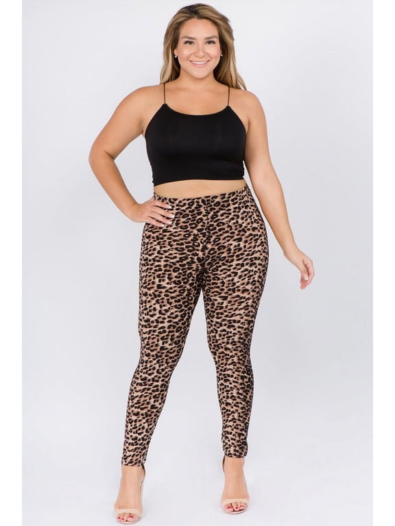 One Size Women's Plus Animal Print Classic Cheetah Print Peach Skin Leggings