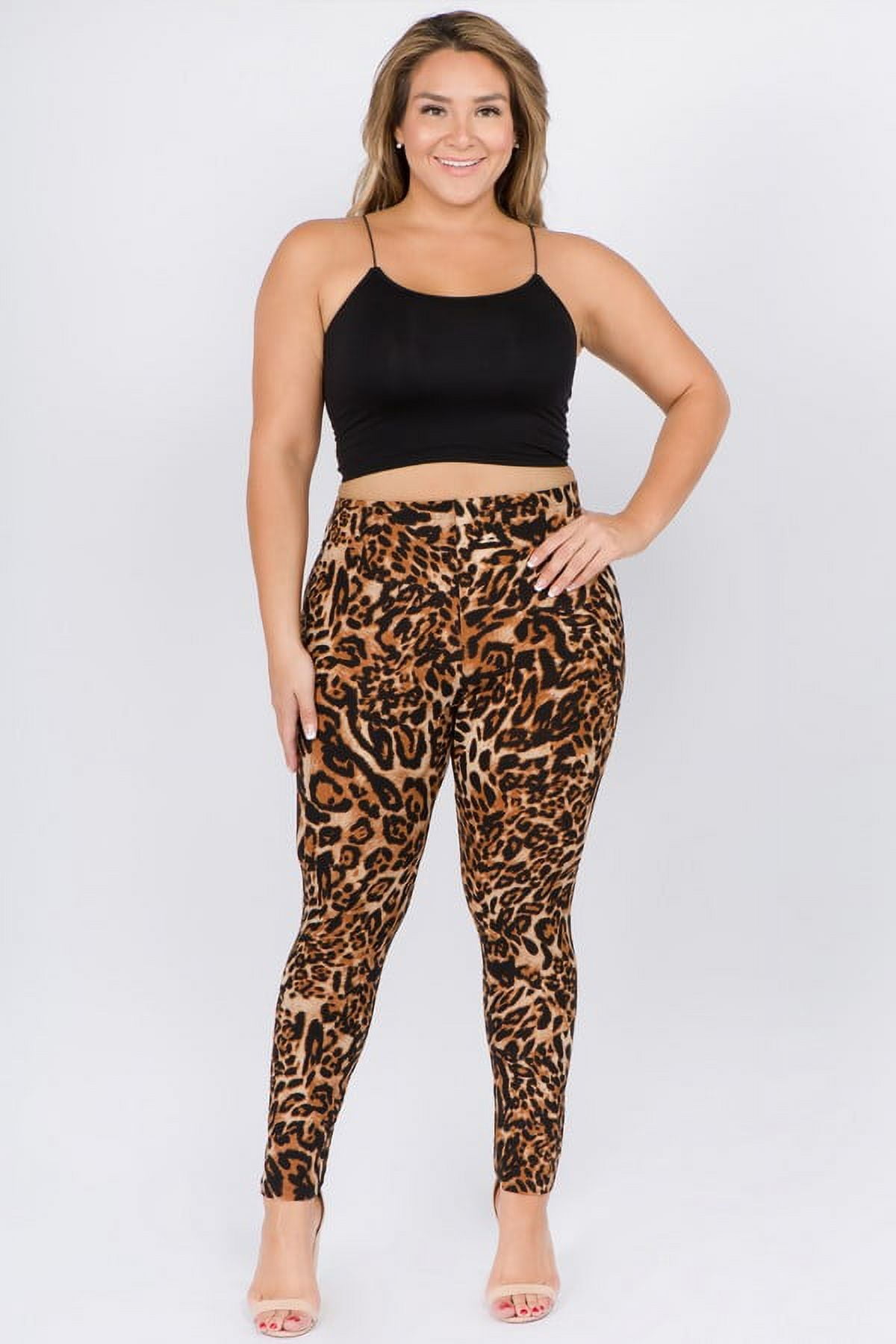 K-Cliffs One Size Women's Plus Classic Animal Leopard Print Peach Skin Leggings, Polyester