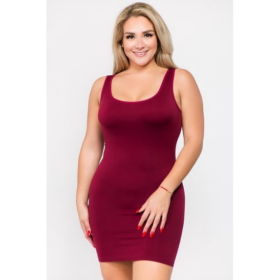 K-Cliffs Plus Size Women's Body-Con Tank Top Mini Dress, One Size, Burgundy