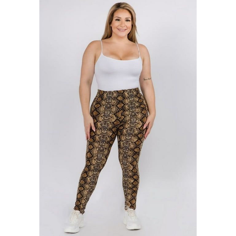 K Cliffs Plus Size Women s Snakeskin Print Peach Skin Leggings 95 Polyester 5 Spandex Walmart