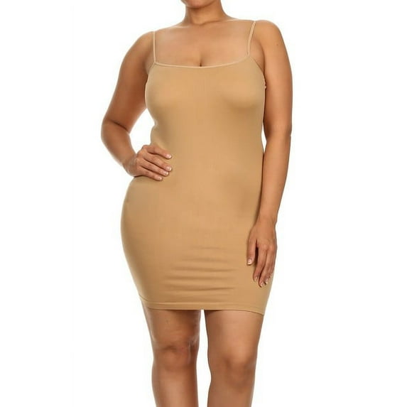 K-Cliffs Plus Size Women's Strappy Seamless Camisole Dress, One Size, Suntan