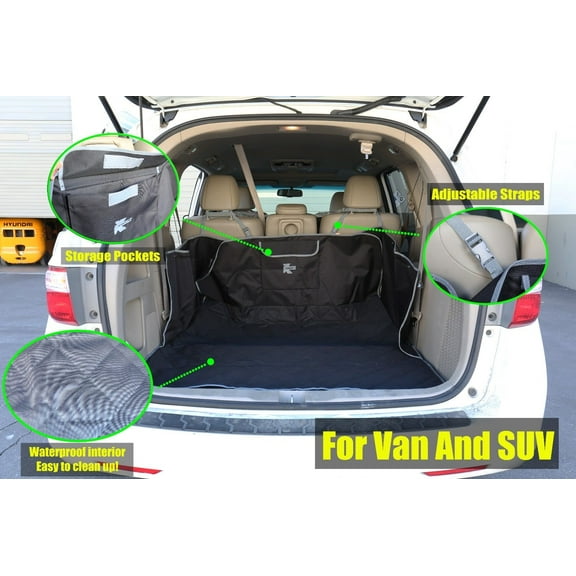 K-Cliffs Quilted Cargo Cover For Pet Waterproof Trunk Protector for Dog Cat Heavy Duty Trunk Cover Durable Liner Bed Floor Mat Fits Most Car SUV Van & Truck with Pocket, Black