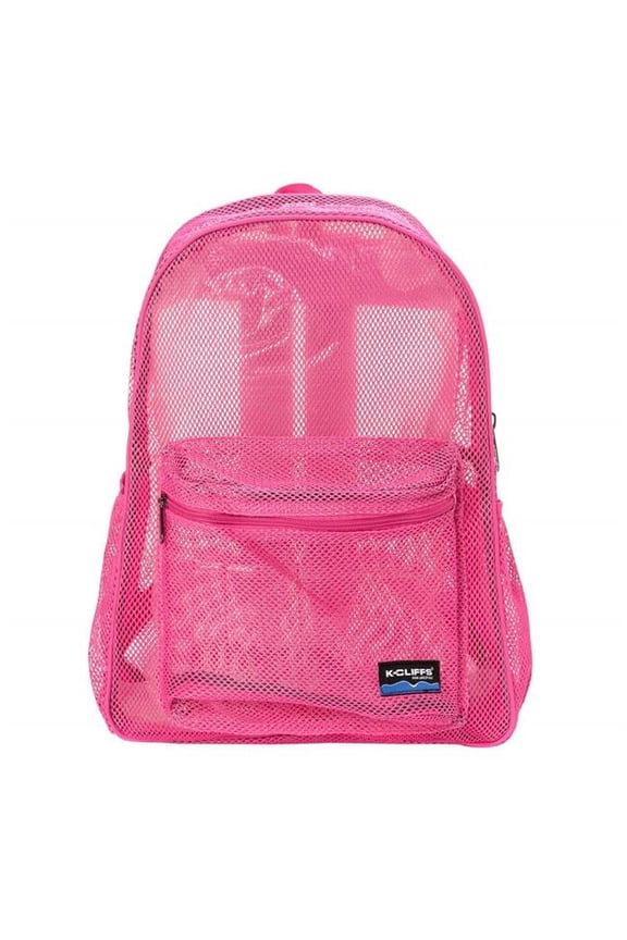 RT130-hot pink 17 in. Unisex See Thru Mesh School Backpack for Netted, Gym, Sports Daypack, Hot Pink
