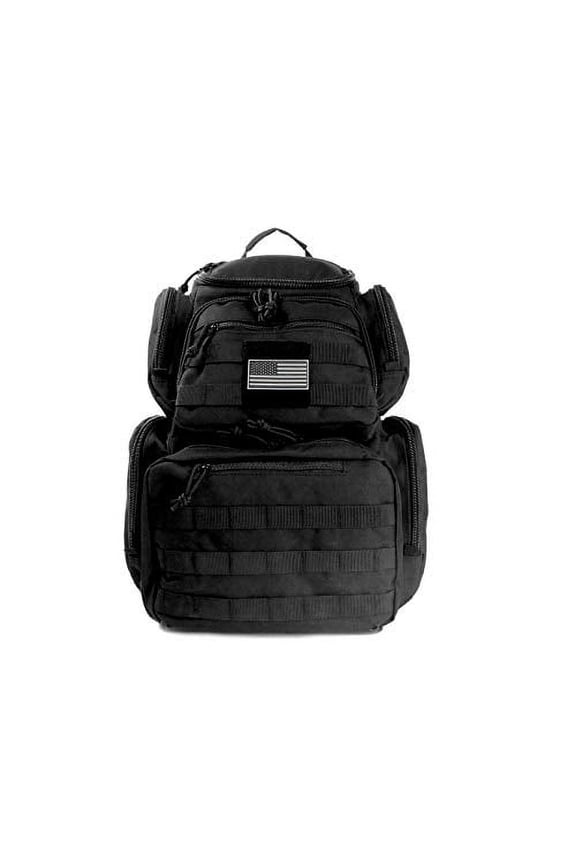 Range Backpack , Multi-Functional Pistol Pouches Magazine Pockets 900D Polyester, Bag with US Flag Patch Black, Adults
