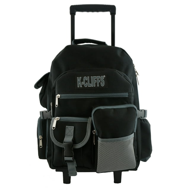 K-Cliffs Rolling Backpack Heavy Duty School Backpack with Wheels  Daypack multiple Pockets Black