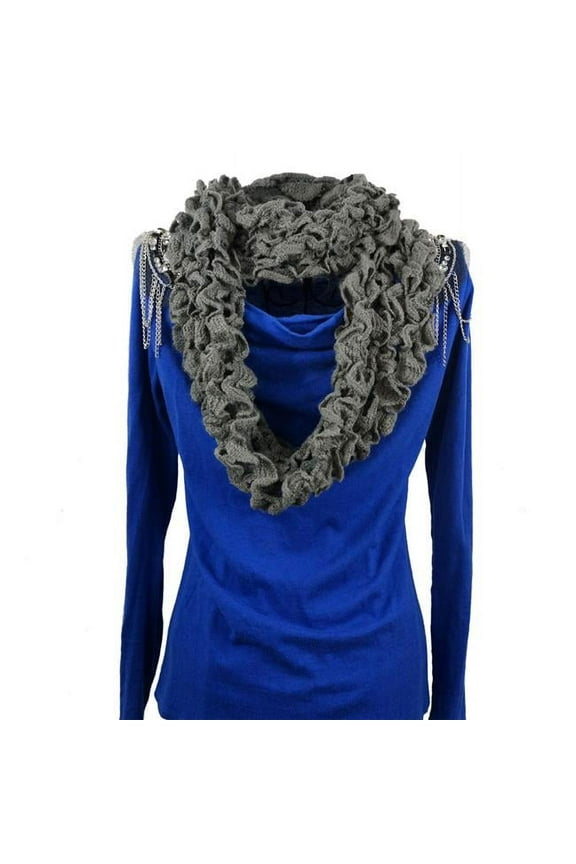 Ruffle Loop Soft Infinity Scarf , Warm Winter Circle Scarf , Stretchy Knitted Scarf Neck Warmer, Slate