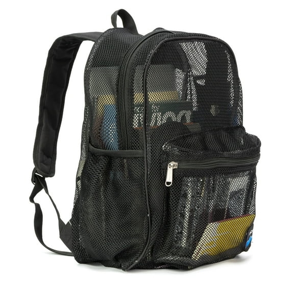 K-Cliffs Transparent Mesh Backpack Heavy Duty Student Net Bookbag Durable Security See-Through School Bag, Black