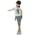 thumbnail image 1 of K-Cliffs Unique Little Girls 2 Pieces Casual Outfit Young Princess Portrait Silhouette Black & White Striped Capri Pants, 4Y, 1 of 4