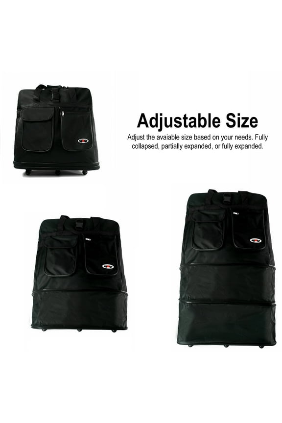 Unisex 30 inch Black Multi Tiered Collapsible Expandable Wheeled Travel Duffle Bag with Zippered Pockets
