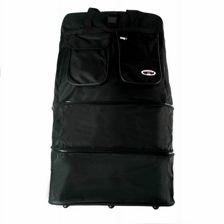 K-Cliffs Unisex 36 Inch Black Multi Tiered Collapsible Expandable Wheeled Travel Cargo Duffle Bag with Zippered Pockets