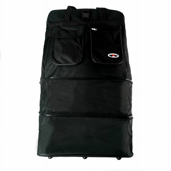 K-Cliffs Unisex 36 Inch Black Multi Tiered Collapsible Expandable Wheeled Travel Cargo Duffle Bag with Zippered Pockets