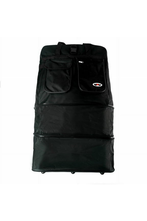 Unisex 36 Inch Black Multi Tiered Collapsible Expandable Wheeled Travel Cargo Duffle Bag with Zippered Pockets