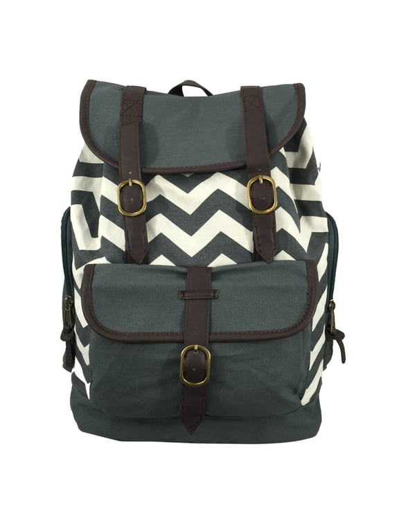 Unisex Canvas Bookbag, Daypack Casual College Bag Fit 15 inch Laptop MacBook Chrome Book Ipad Travel Bag Grey Chevron,Teen-Adult