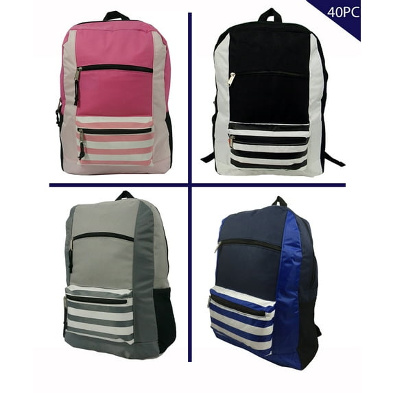 K-Cliffs Unisex Case Pack 40pcs Wholesale Classic 18" Backpack Stripe Printed in 4 Assorted Colors