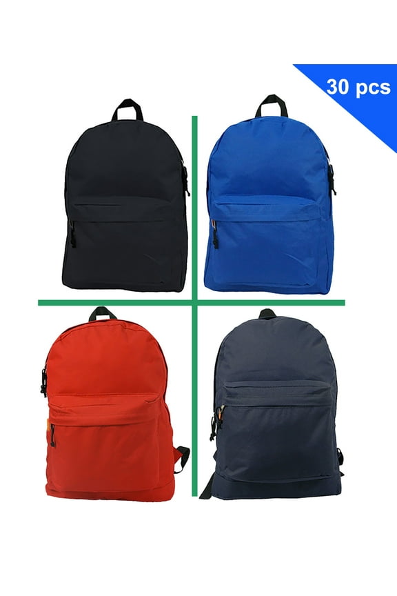 Unisex Case of 30 Classic 18" Polyester School Backpacks Multi-Colors