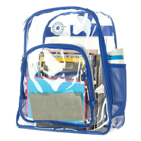 K-Cliffs Unisex Clear Transparent PVC 17" School Backpack in Royal, Teen-Adult