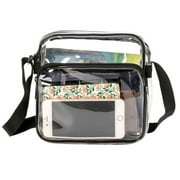 K-Cliffs Unisex Heavy Duty 8" Clear High Quality Transparent Shoulder Bag, All Stadium and venue Approved. Small Handbag with Adjustable Strap Black Trim Teen-Adult