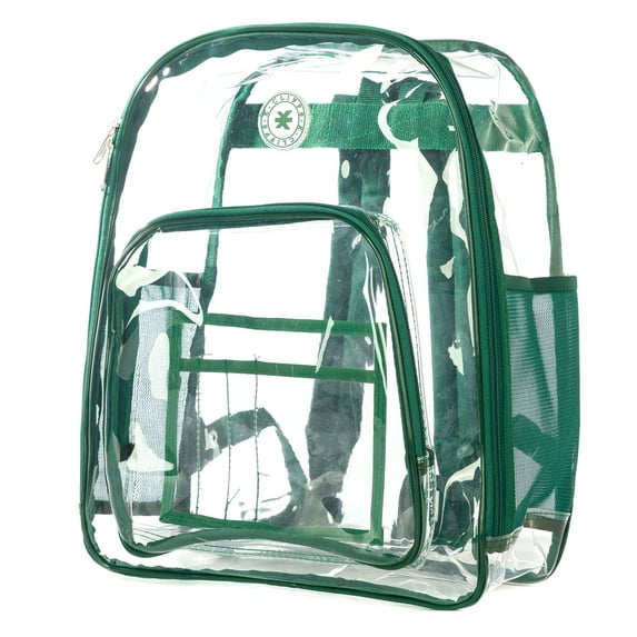 K-Cliffs Unisex Heavy Duty Clear Backpack with Green Trim