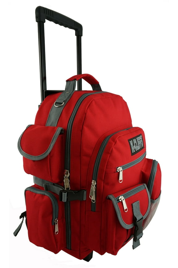 Unisex Heavy Duty Clear Rolling Backpack ,Wheeled School Backpack Book Bag Daypack with Multiple Pockets, Red, Teen-Adult, PVC