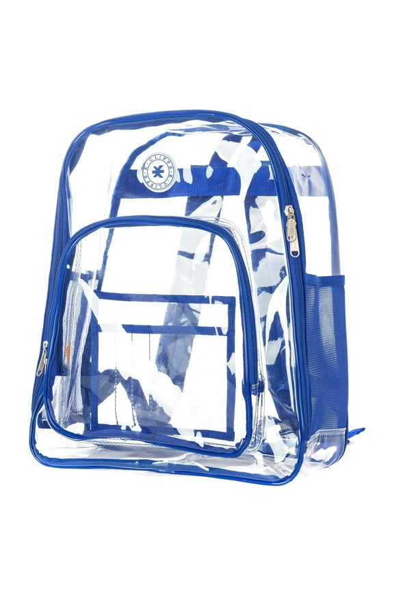Unisex Heavy Duty Clear School Backpack See Through PVC Work Security Bag, Workbag Royal Blue