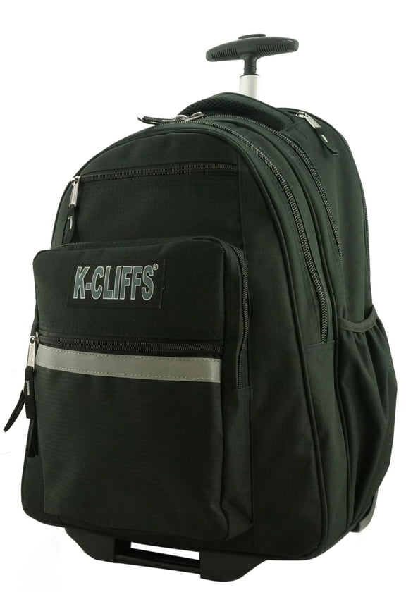 Unisex Heavy Duty Rolling School Backpack with Wheels and Safety Reflective Stripe Black