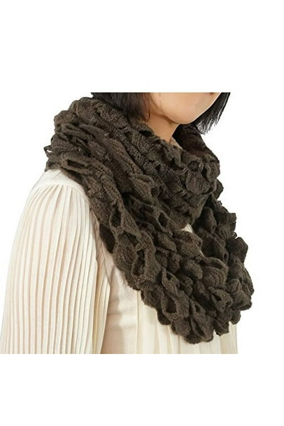 K-Cliffs Unisex Infinity Soft Knitted Ruffle Scarf, Teen-Adult, Color Brown
