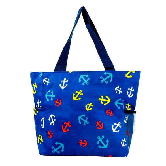K-Cliffs Unisex Cute Large Print Sailor Anchors Patterned Tote Bag W/ Liner for The Beach, Groceries, School, for All Ages
