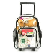 K-Cliffs Unisex Rolling Clear PVC School Backpack with Wheels, Blk, Teen-Adults