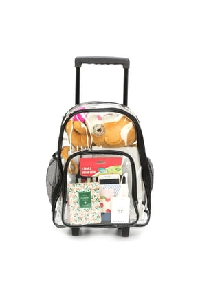 Unisex Rolling Clear PVC School Backpack with Wheels, Blk, Teen-Adults