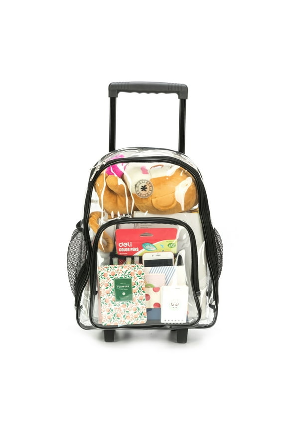 Unisex Rolling Clear PVC School Backpack with Wheels, Blk, Teen-Adults