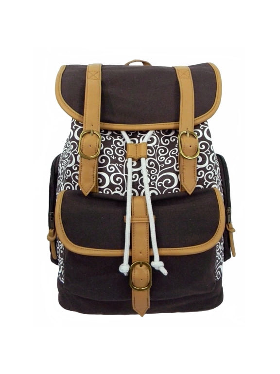 Canvas Laptop Bookbag Vintage Cotton Canvas Daypack Casual Canvas Laptop Backpack Pattern Printed College Student Canvas School Backpack Fit 15 inch Laptop MacBook Chrome Book Ipad Travel Bag Brown