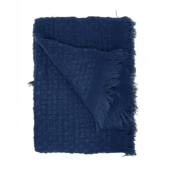 K-Cliffs Waffle Weave Solid Lightweight Throw Blanket with Fringe 50" W x 60" L - Blanket - Navy Blue
