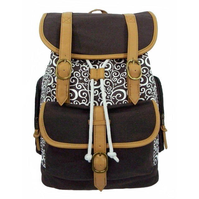 K-Cliffs Women's Cotton Laptop Backpack Canvas School Bookbag Travel Daypack Fit 15 inch MacBook Chrome Book Ipad Bag, Brown