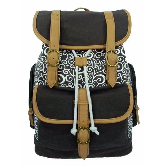 K-Cliffs Women's Cotton Laptop Backpack Canvas School Bookbag Travel Daypack Fit 15 inch MacBook Chrome Book Ipad Bag, Brown