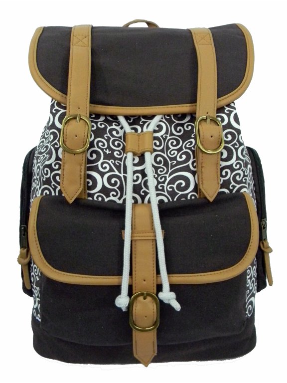 Women's Cotton Laptop Backpack Canvas School Bookbag Travel Daypack Fit 15 inch MacBook Chrome Book Ipad Bag, Brown