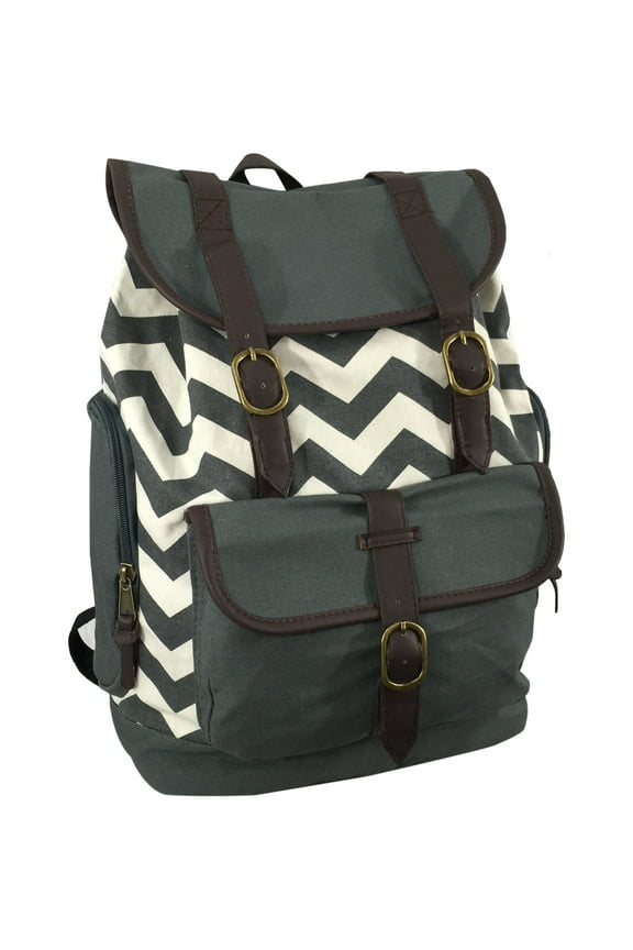 Women's Cotton Laptop Backpack Canvas School Bookbag Travel Daypack Fit 15 inch MacBook Chrome Book Ipad Bag, Gray Chevron