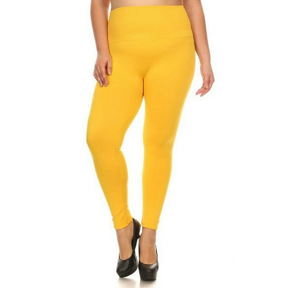 K-Cliffs Women's Feminine Fashion Full Length Seamless Fleece Leggings, Plus Size/One Size (Usually fits sizes 12-16), Mustard