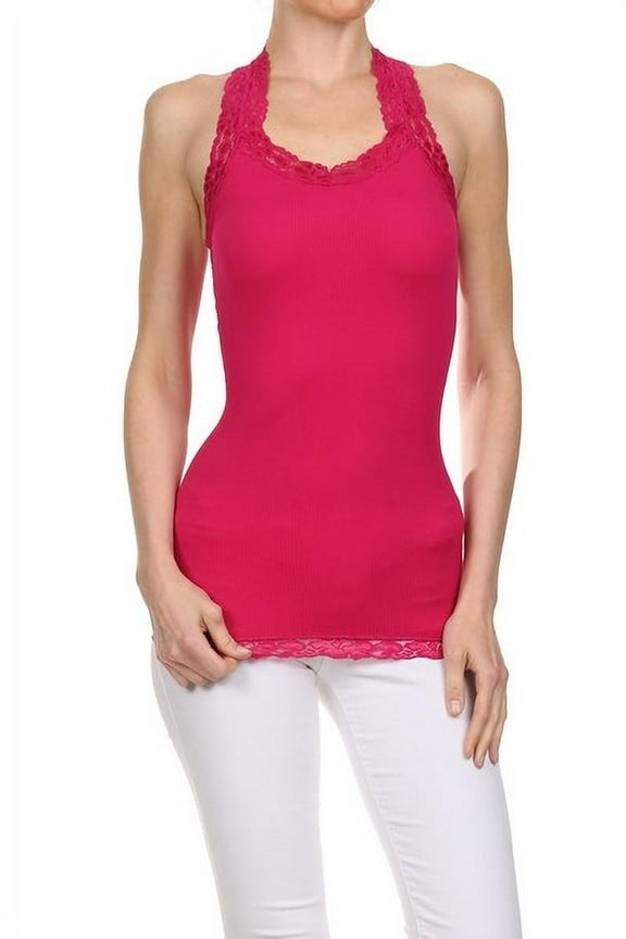 Women's Juniors' V-Neck Racer Back Tank with Lace Strap. One Size fits most